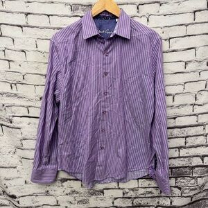 Robert Graham Purple Striped Classic Fit Dress Shirt SZ M